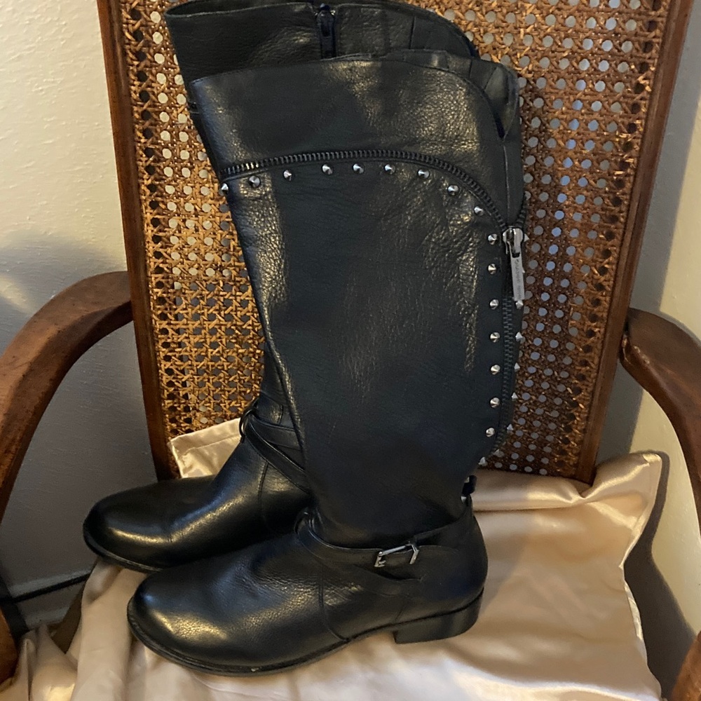 Gianni Bini Black Leather Studded Boots